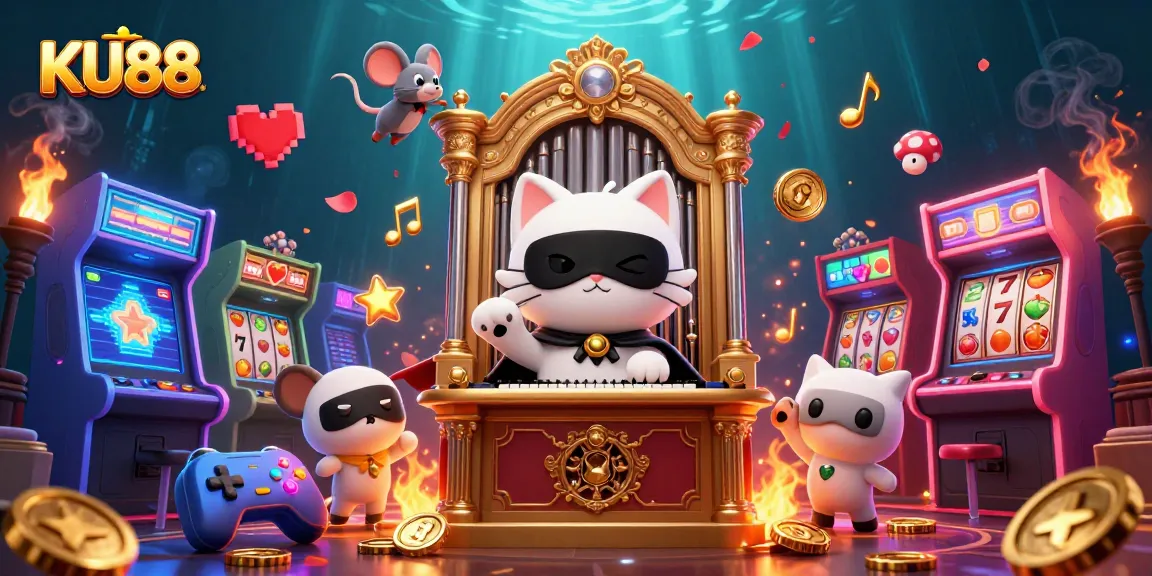 Spin for big wins with KU88's vibrant casino scene featuring the enchanting phantom cat!