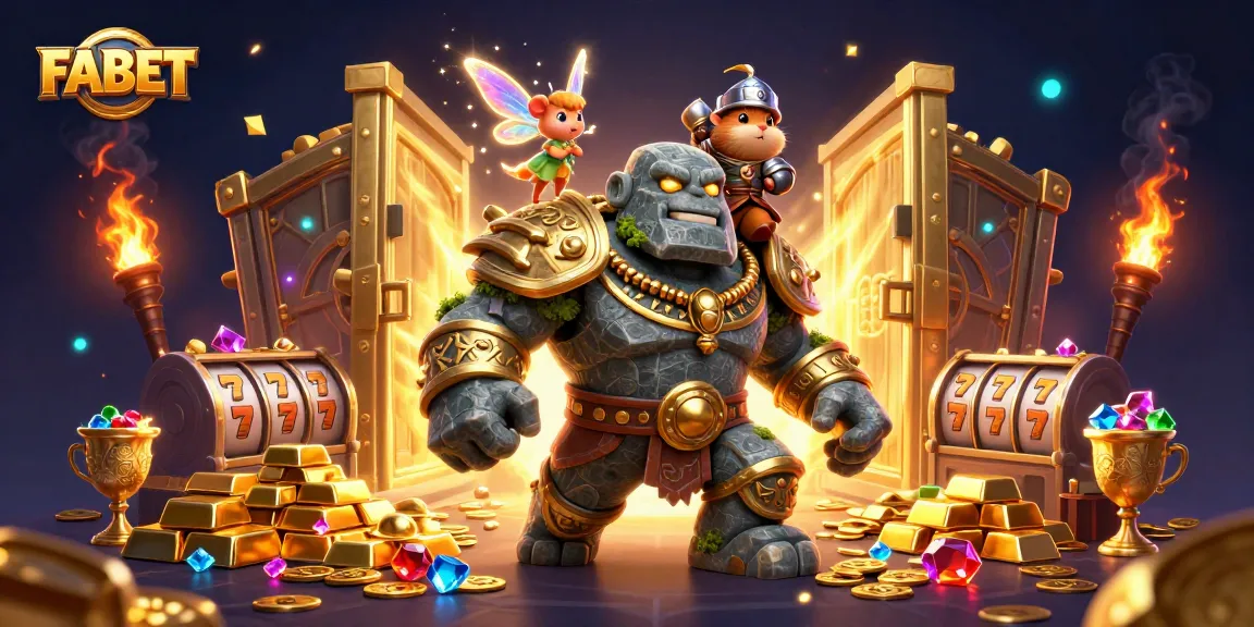 Experience thrilling gaming at FABET with a dazzling treasure-filled casino scene.