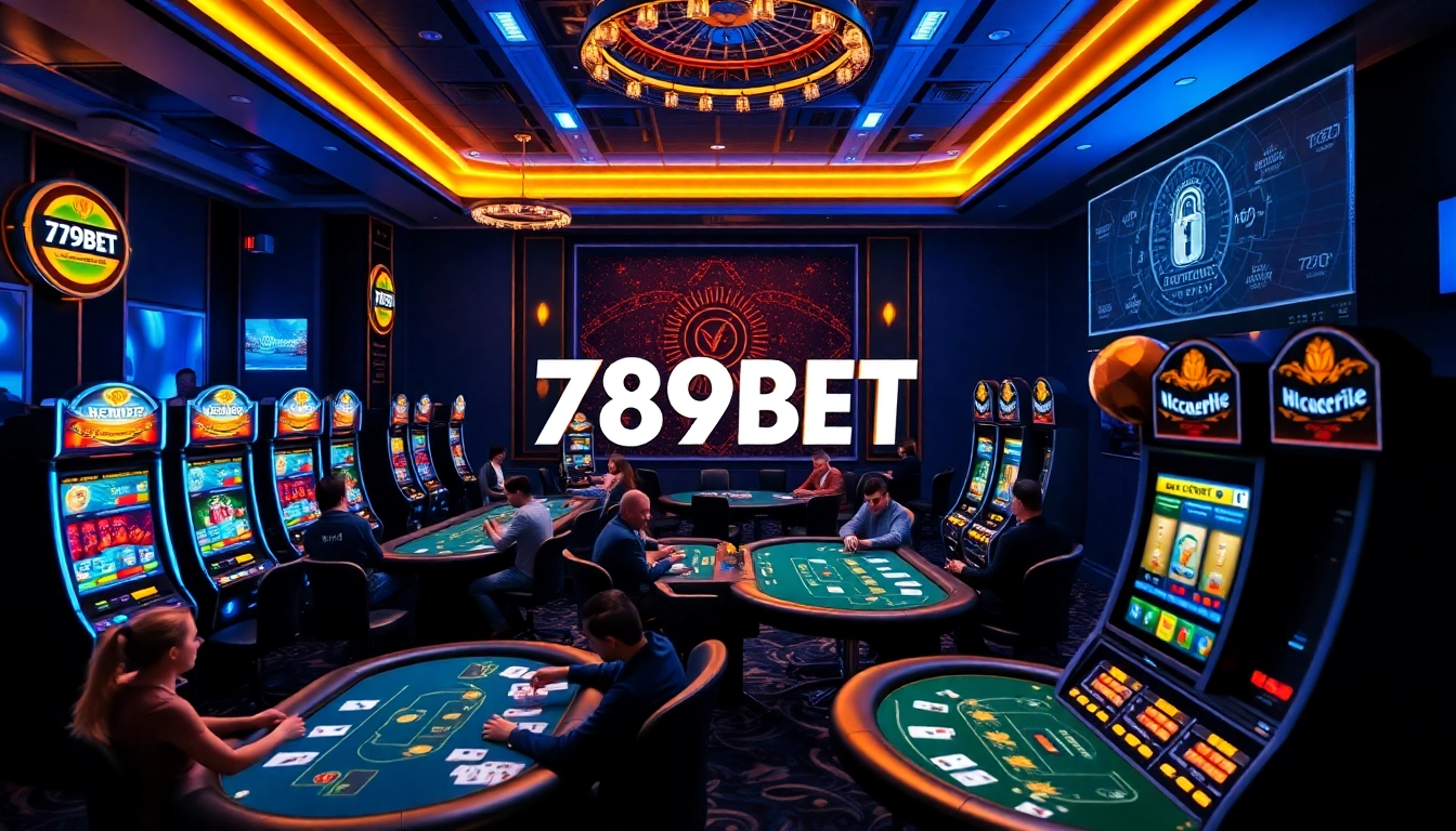 Exciting casino scene illustrating 789beta2.com with vibrant gaming tables and poker players.