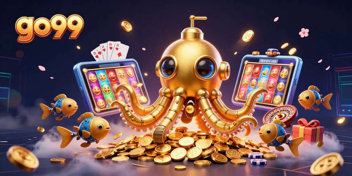 Engage with the vibrant go99 world of online gaming featuring a golden kraken and slot games.