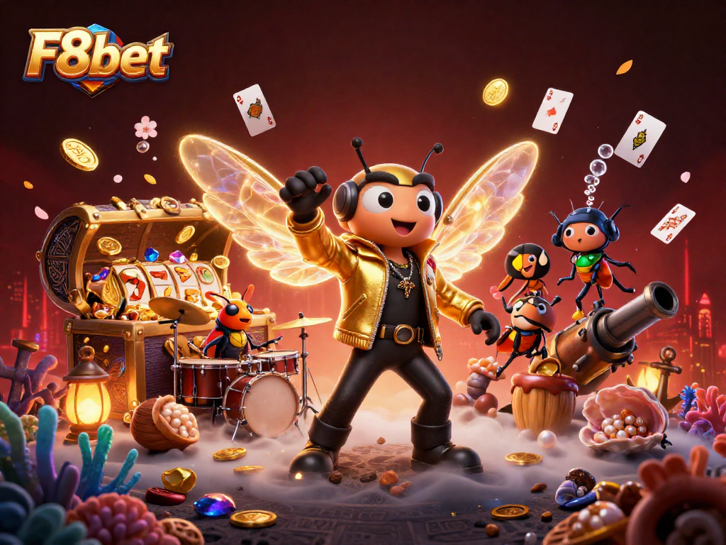 Experience exhilarating wins with F8bet in this vibrant 3D casino scene filled with dynamic gaming elements.