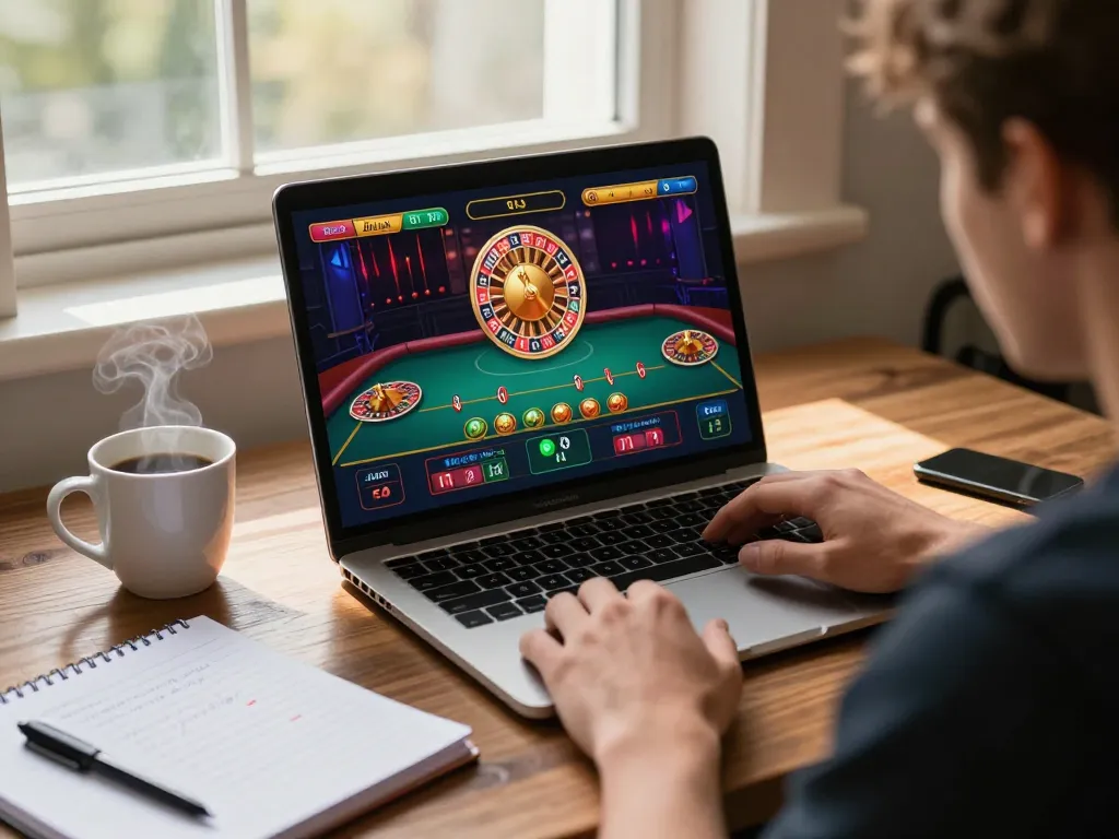 Daga player enjoying live dealer action on laptop, showcasing immersive online gambling experience.