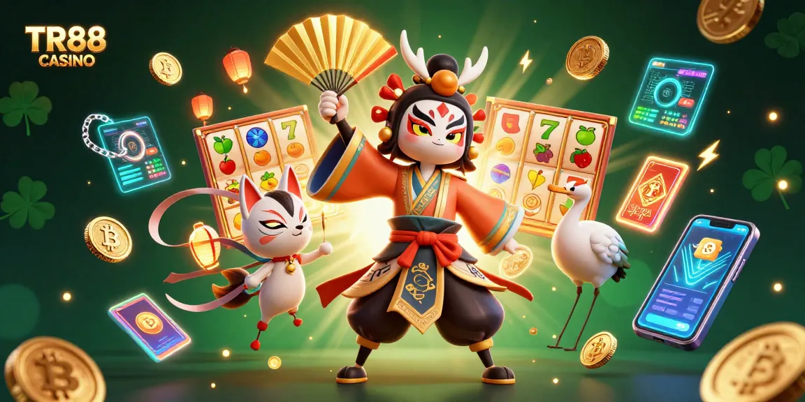 Engage in thrilling gameplay at TR88 CASINO with stunning slot reels and vibrant characters.