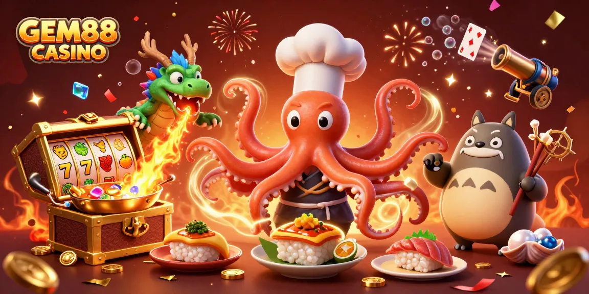 Experience winning at GEM88 CASINO with vibrant 3D illustration of gameplay excitement