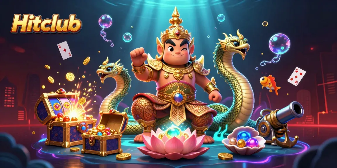 Experience excitement with Hitclub's vibrant game elements and guardians in a rich casino scene.