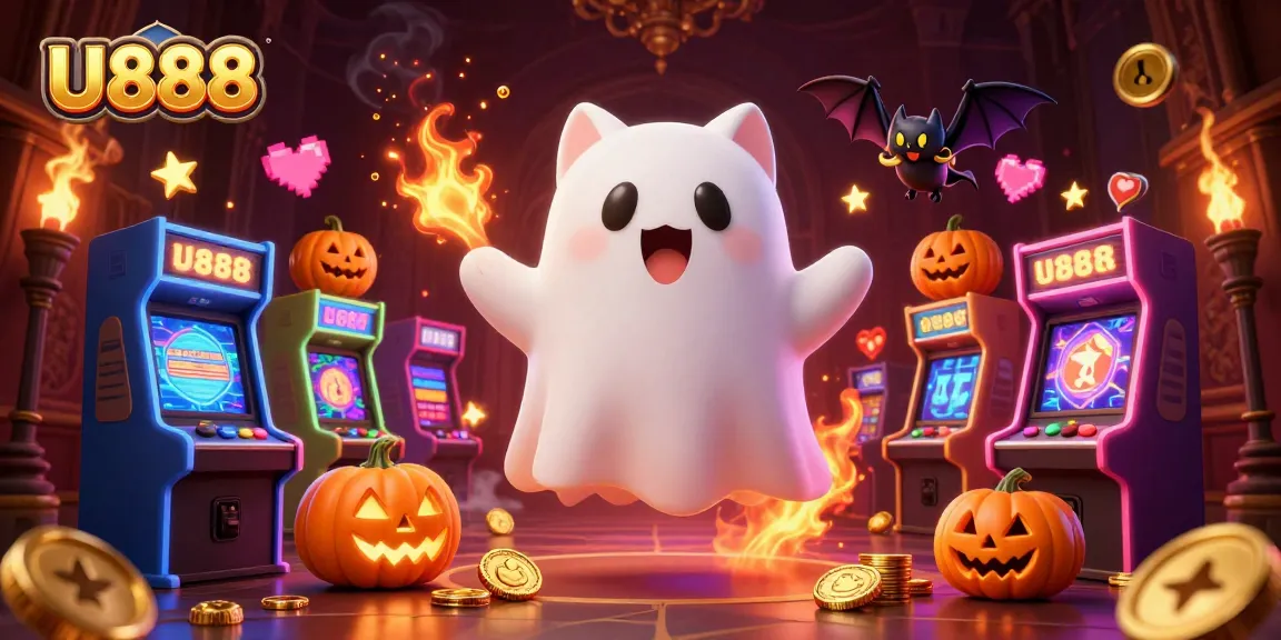 Engage in thrilling games at U888 with a friendly ghost cat and spooky elements.