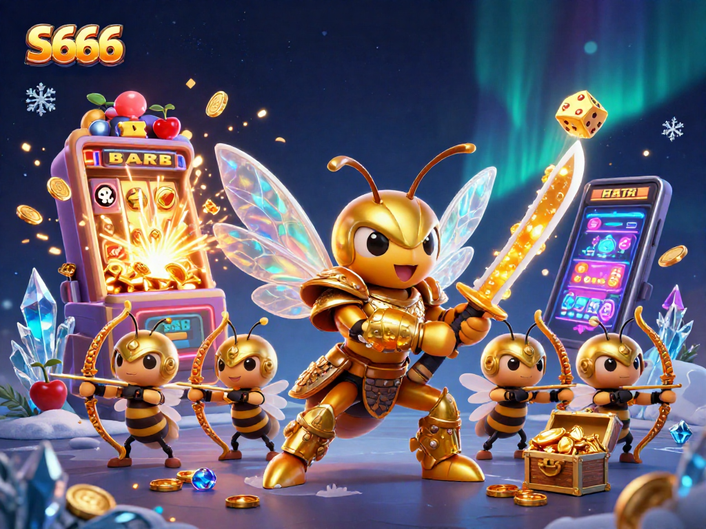 Experience exciting S666 jackpots with a dynamic gold hornet and casino vibes!