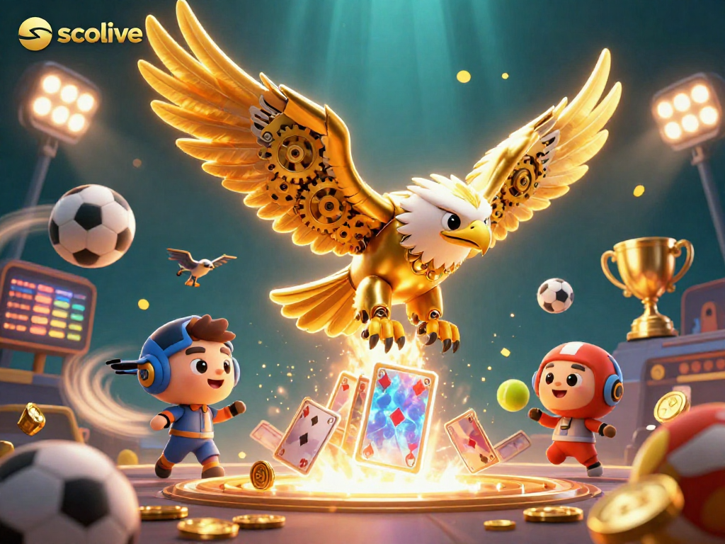 Socolive enhances sports betting excitement with vibrant action floating amid golden trophies and sports balls.
