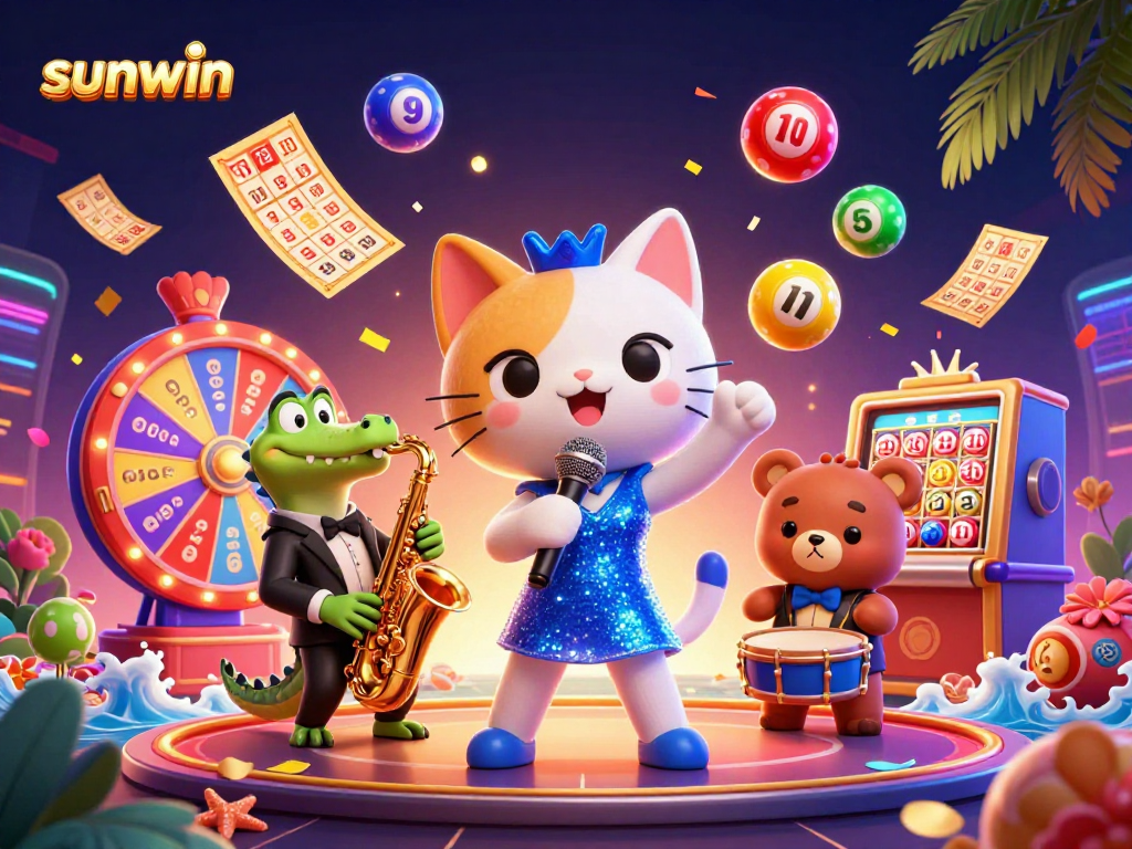 Experience the excitement at sunwin casino with vibrant jazzy characters and colorful lottery elements