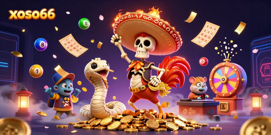 Xoso66 Lottery excitement with dynamic characters and vibrant gaming elements for passionate gamblers.