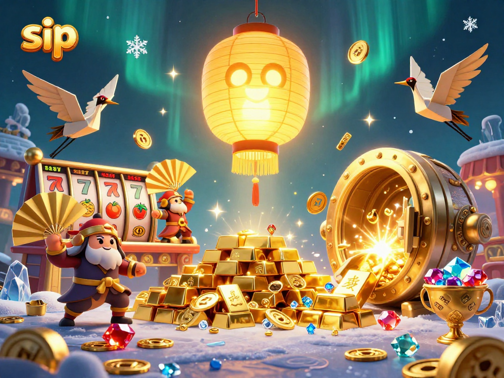 Winning at sip casino games illustrated with vibrant symbols and golden treasures in a lively scene.