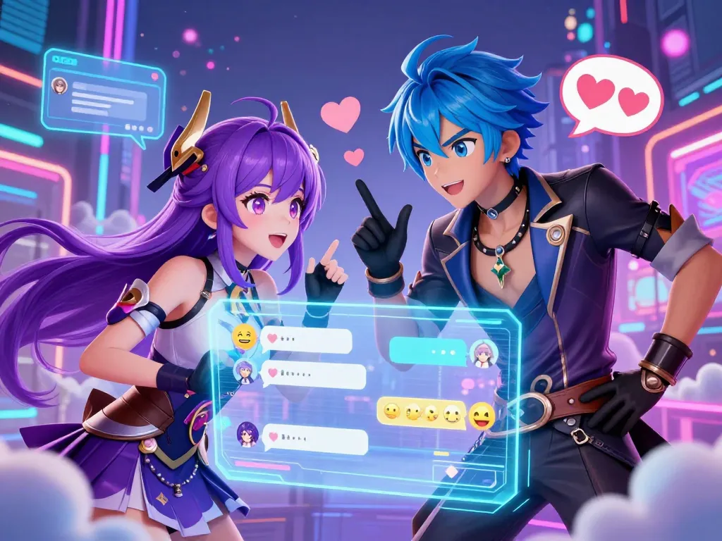 Engaging anime characters in a vibrant hentai ai chat, showcasing playful conversation and dynamic digital atmosphere.