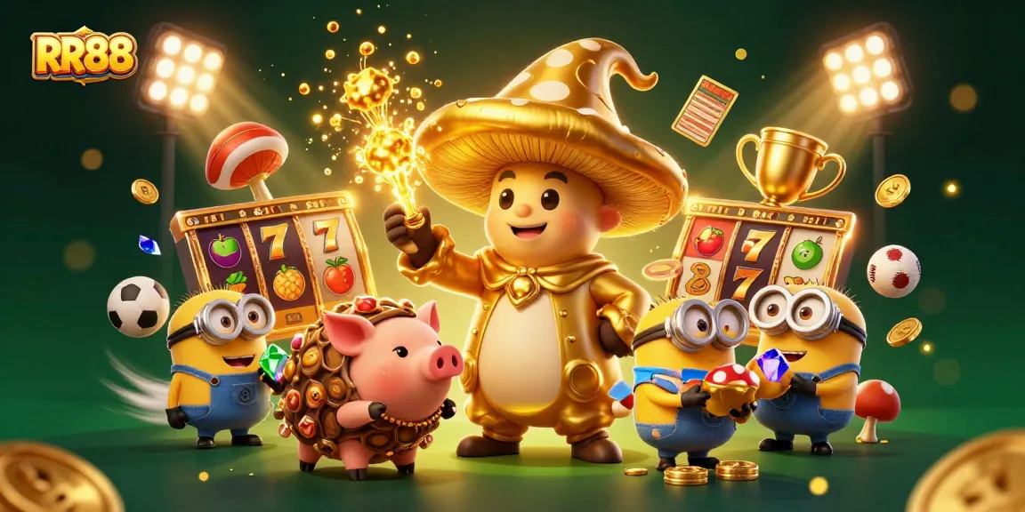 Experience the excitement of RR88 with a dazzling 3D visualization of golden treasures and dynamic gaming elements.