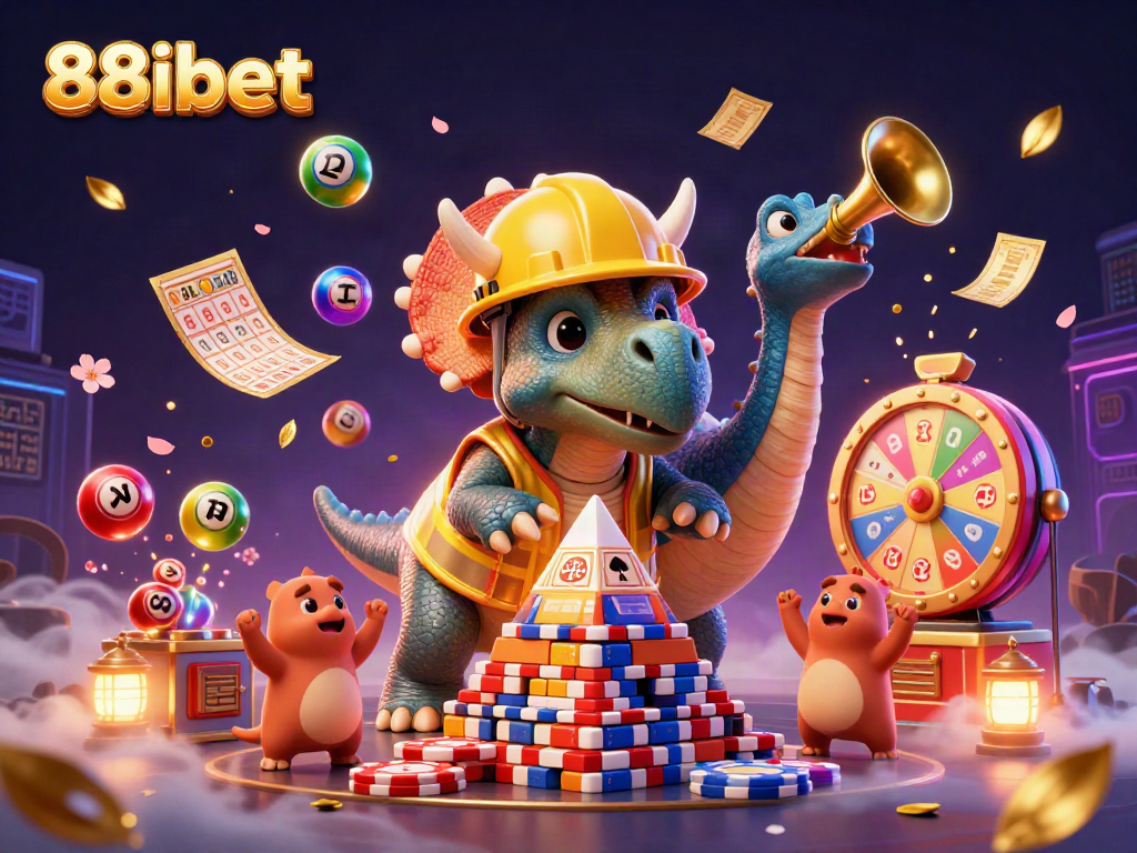 Experience the thrill of 88ibet with a lively 3D casino illustration featuring fun characters and vibrant gaming elements.