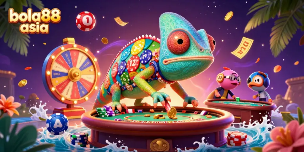 Engage with the excitement of bola88 asia as dynamic lottery balls and golden tickets create a vibrant casino atmosphere.