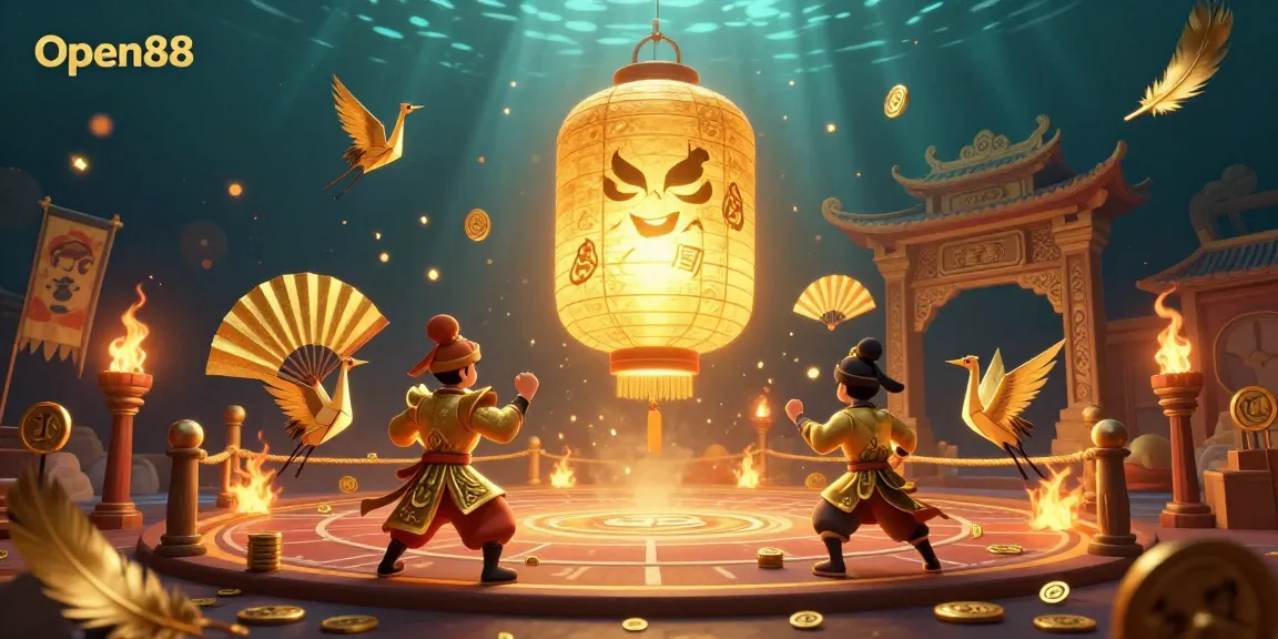 Play winning games at Open88 casino featuring a vibrant night market scene with gold elements.