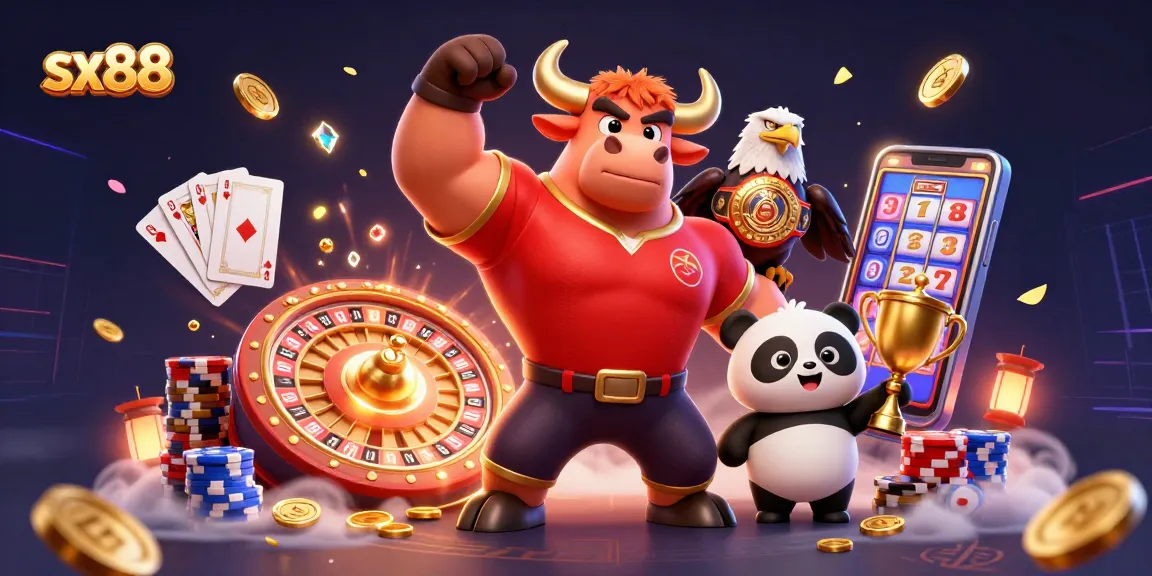 Experience thrilling gameplay with sx88 in this vibrant casino illustration showcasing dynamic characters and gaming elements.