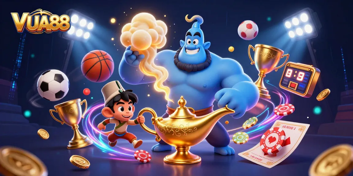 Engage with thrilling gameplay at VUA88 as a genie brings you winning odds and exciting sports action.