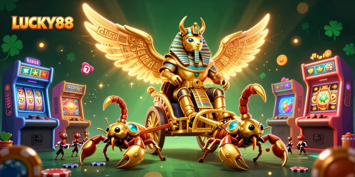 Engage in thrilling gameplay at LUCKY88 in a vibrant 3D casino scene filled with dynamic elements.