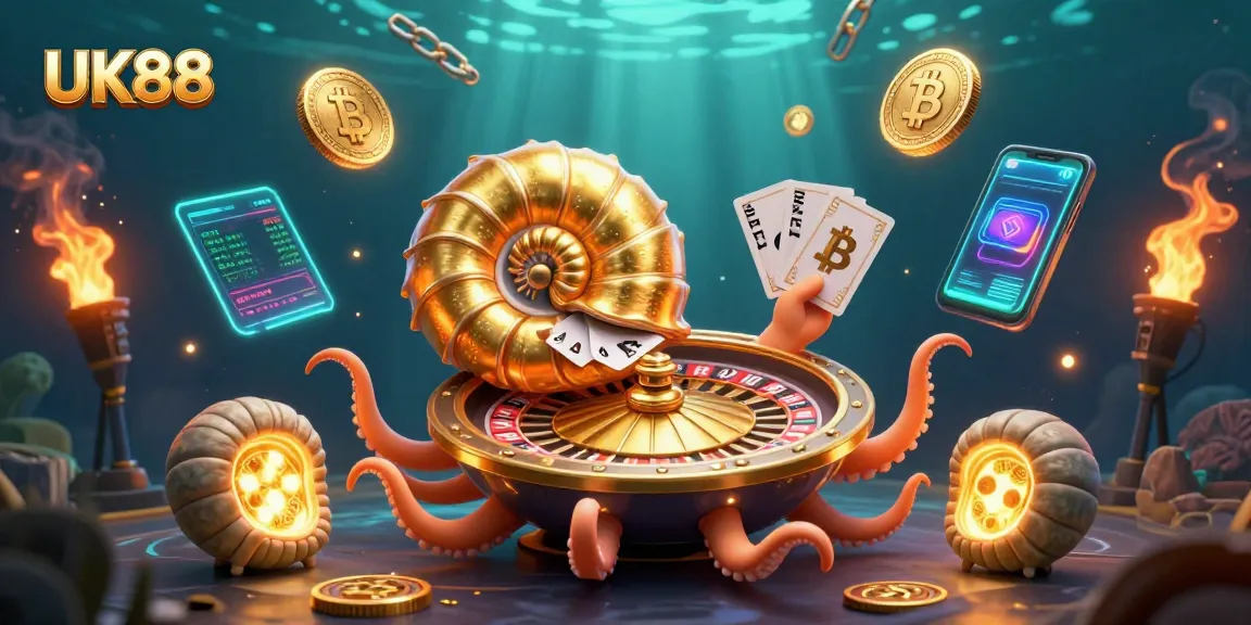 Join the action at UK88 with vibrant 3D crypto casino illustration featuring unique gaming elements.