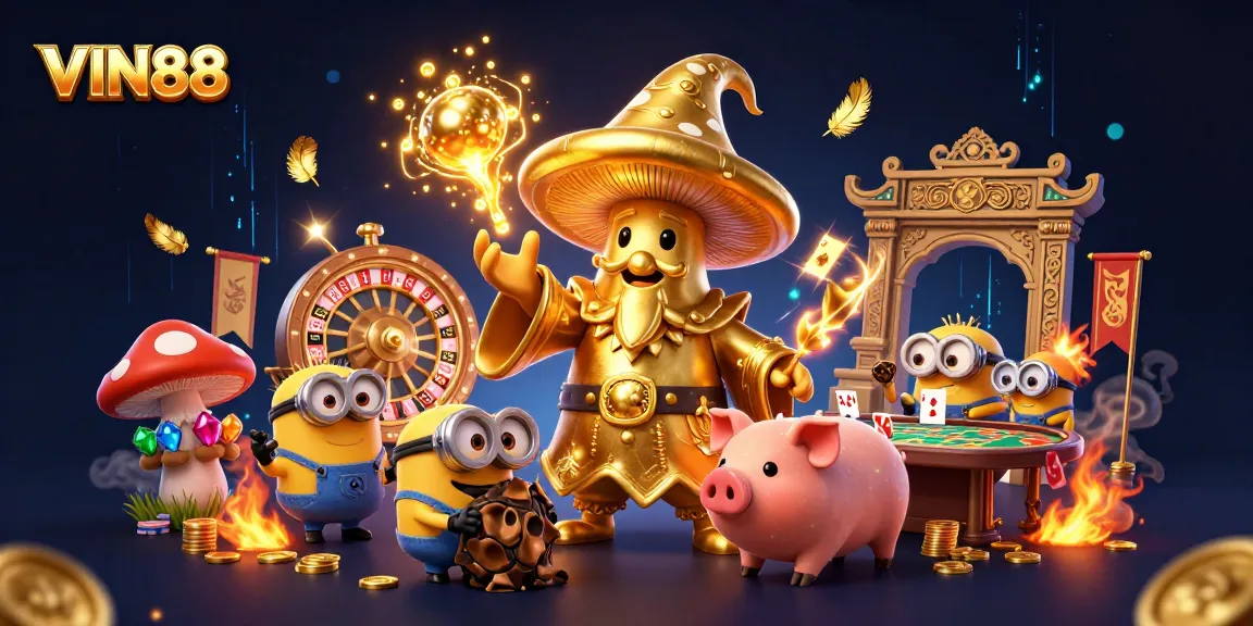 Join the thrilling action at VIN88 with enchanting characters and casino elements in an exciting 3D illustration.