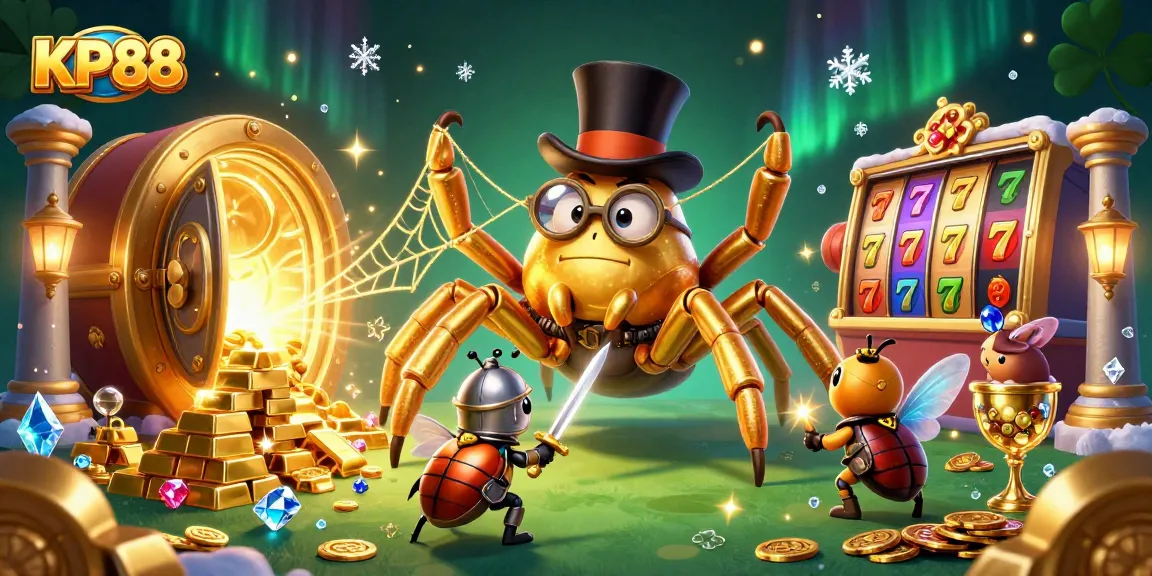 Spin the reels and win big with KP88, capturing an adventurous scene from a magical casino.