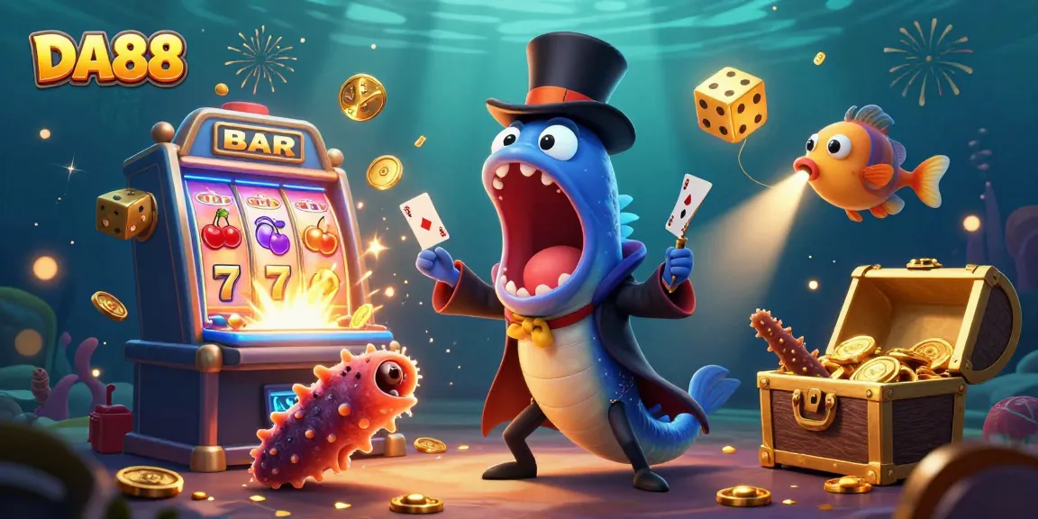 DA88 enriches the underwater casino experience with vibrant card tricks and jackpot excitement in a magical scene.