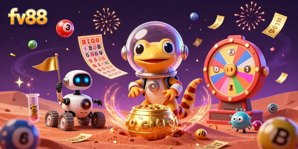 Engage with fv88's vibrant Martian casino adventure featuring colorful lottery elements.