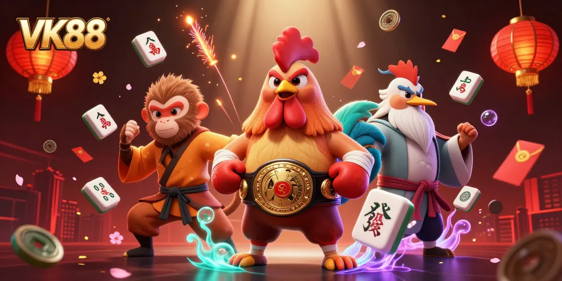 Experience thrilling gaming with VK88 featuring dynamic characters and vibrant casino elements.