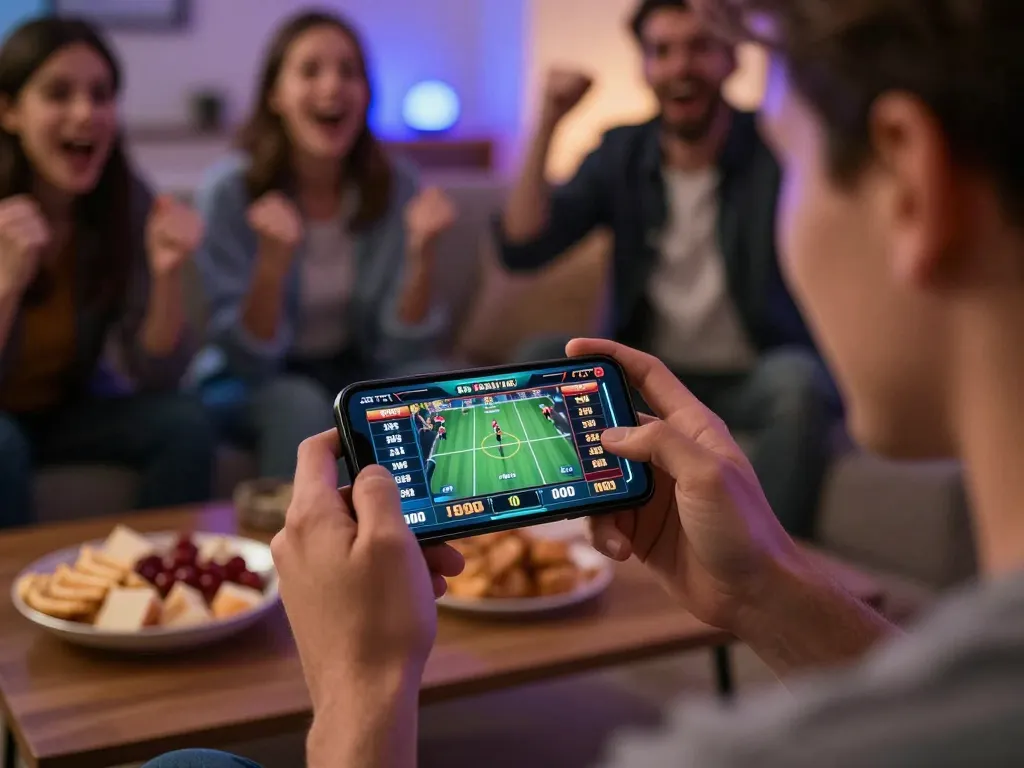 Engaging smartphone sports betting experience with Five88, showing live odds and friends cheering