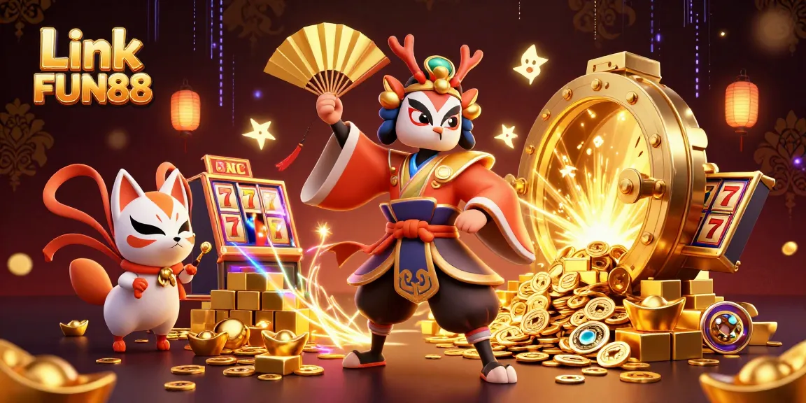Experience thrilling gameplay with Link FUN88 and enchanting characters amidst gold treasures.