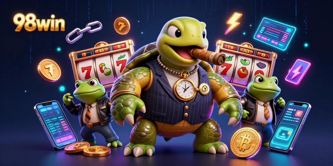 Experience exciting gameplay at 98win with vibrant casino scenes featuring 3D characters and neon elements.