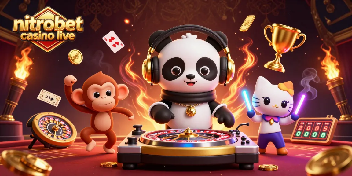 Gioca al nitrobet casino live con croupier reali mentre si svolgono le partite di casinò in un'illustrazione animata vivace.