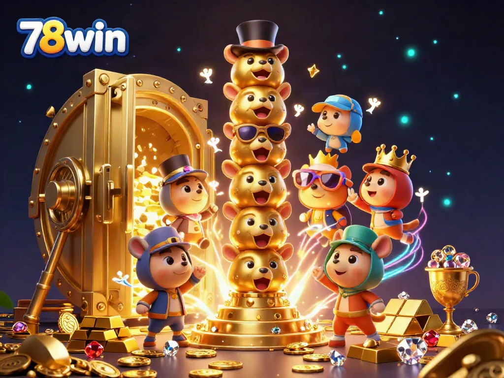 Engage with the thrilling world of 78win, highlighted by a golden totem and treasure elements in this vibrant casino scene.