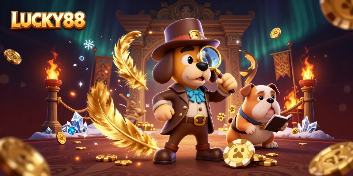 LUCKY88 detectives analyzing clues in a vibrant casino scene filled with treasures.