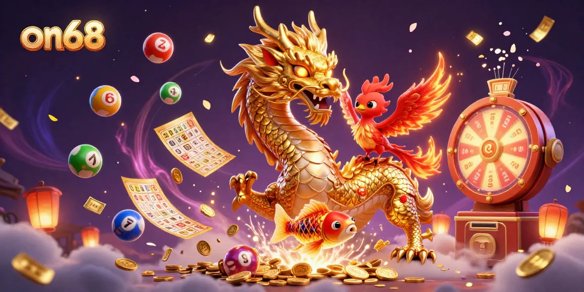 Engage with thrilling gambling experiences at On68, featuring a vibrant dragon and koi fish.