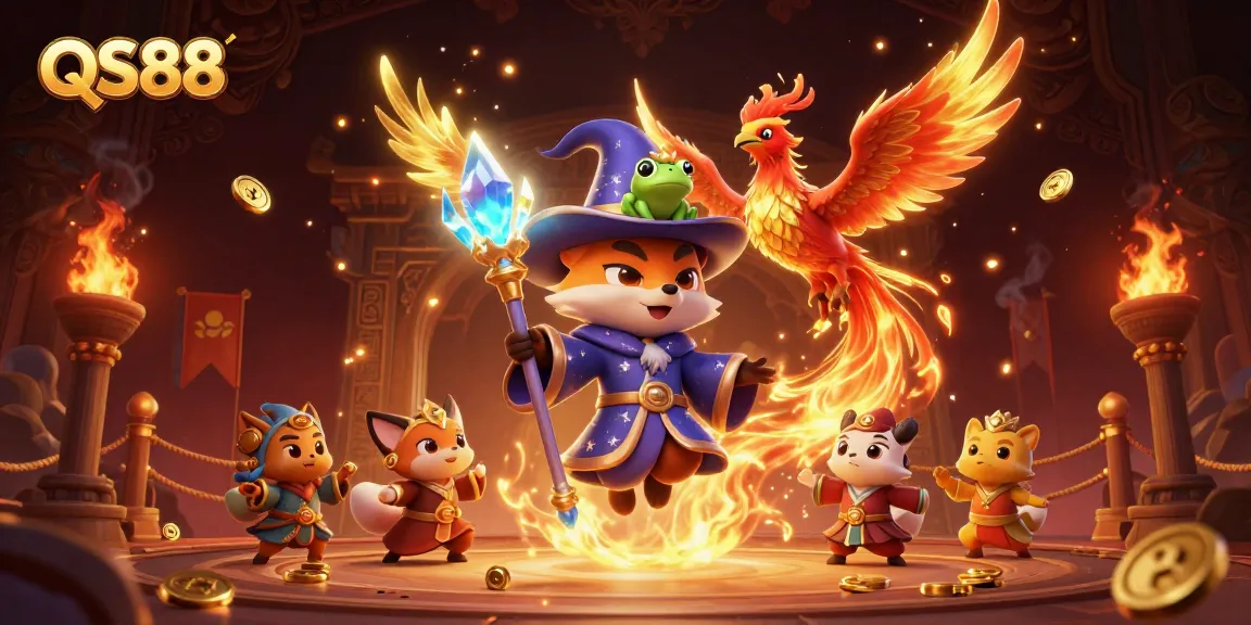 Experience thrilling gaming at QS88 with mystical characters and vibrant casino elements.
