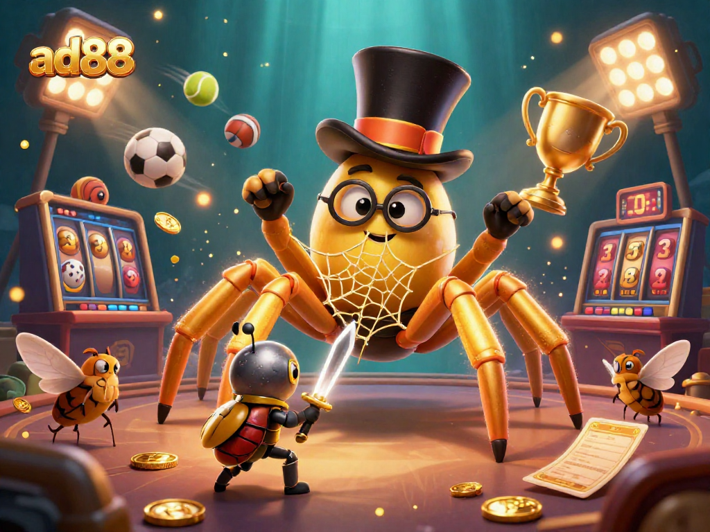 Experience thrilling slots at ad88 with vibrant casino scenes featuring unique characters.