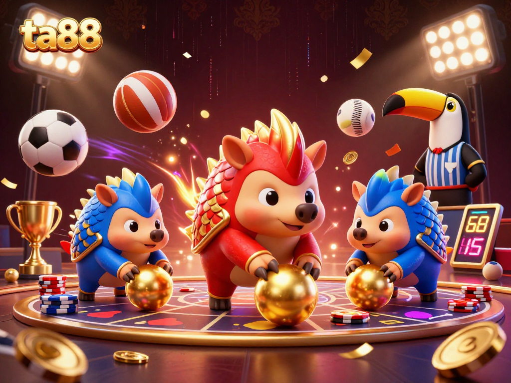 Engage in thrilling bets with ta88's immersive 3D casino experience featuring competitive pangolins.