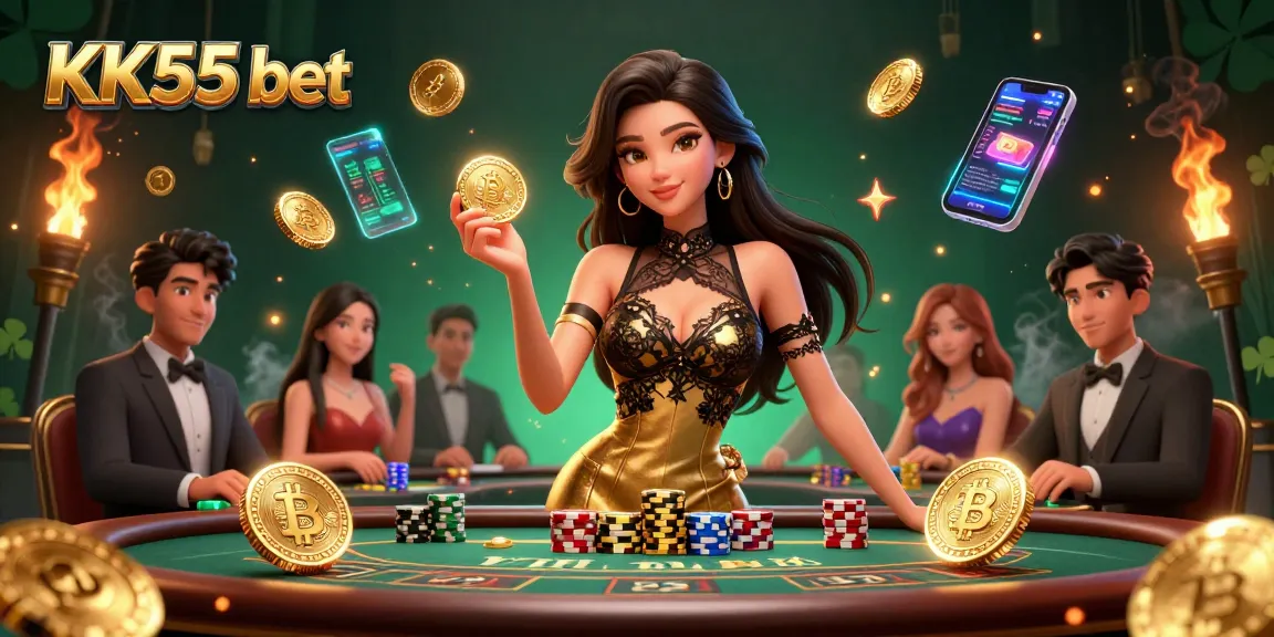 Experience high-stakes gaming at KK55 bet with glamorous players and dynamic cryptocurrency elements.
