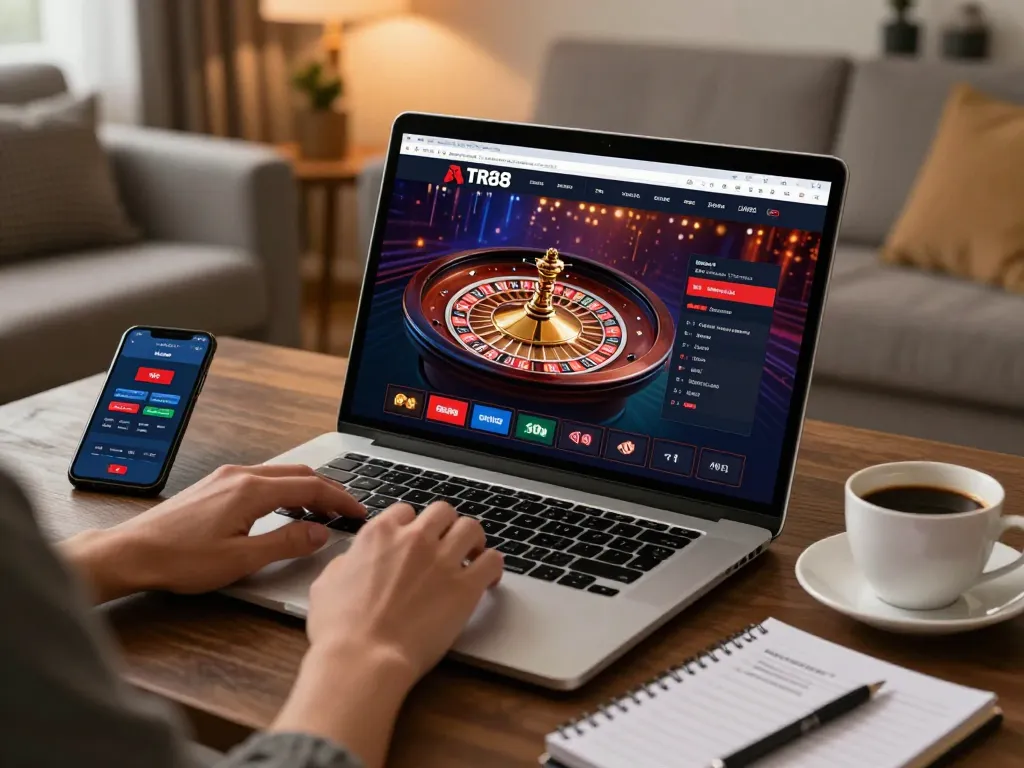 Engage in exciting online roulette gameplay on TR88 app from a cozy living room setting