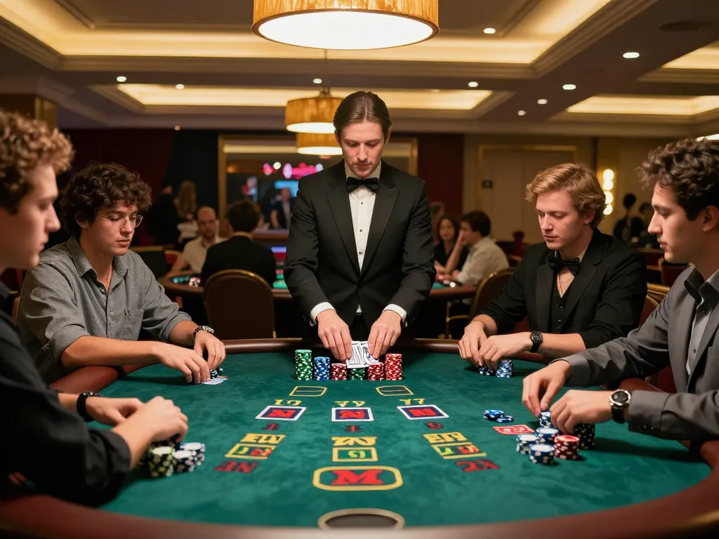 RED88 blackjack players intensely strategizing bets at a casino table in vibrant atmosphere.