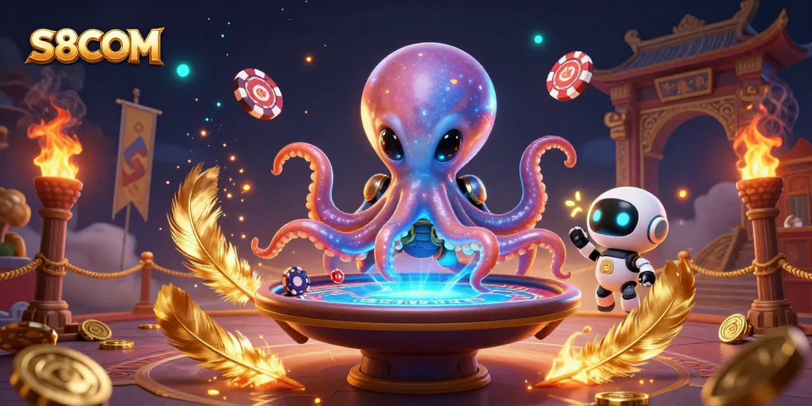 Experience exciting gameplay at S8COM with an alien octopus at the holographic poker table.
