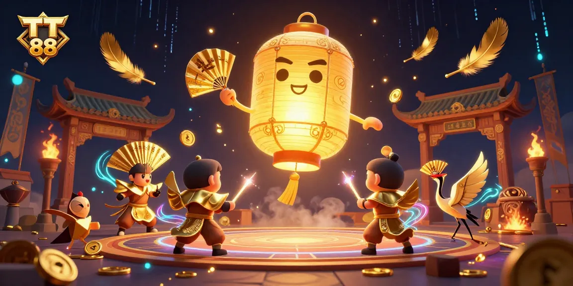Engage with TT 88's vibrant casino atmosphere featuring lucky symbols and golden lantern spirits.