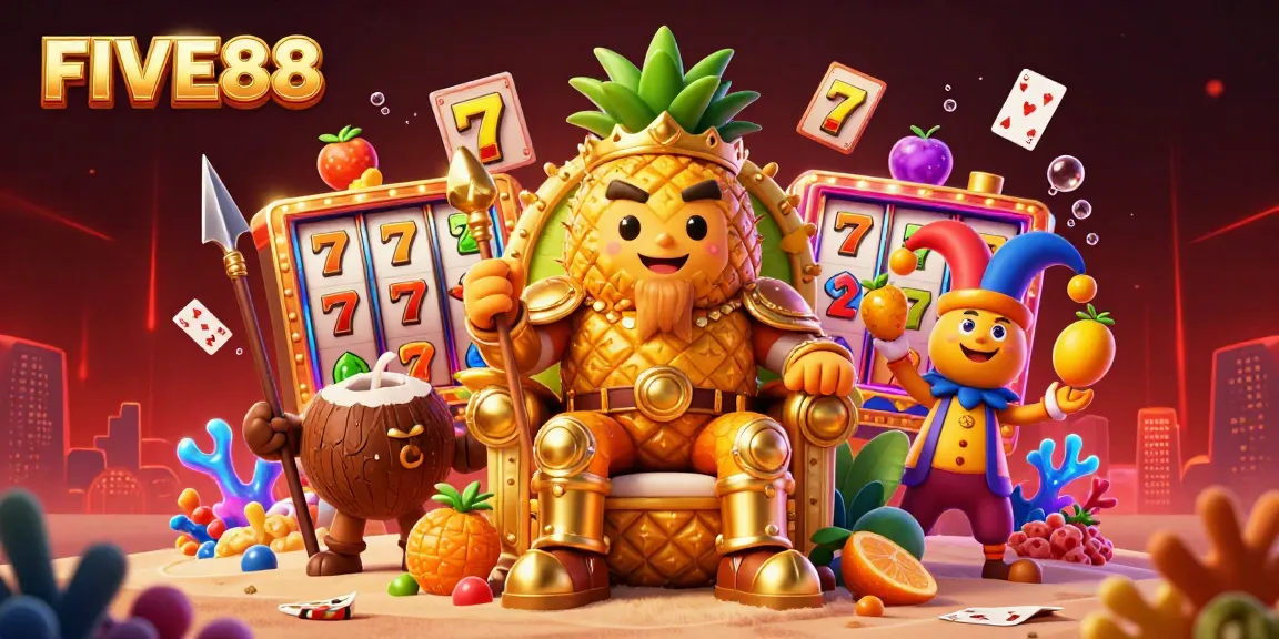 Experience exciting gaming moments at FIVE88, where the golden pineapple king and friends rule the beach casino.