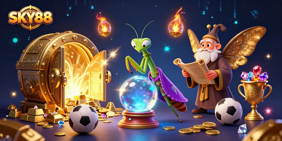 Join the excitement at SKY88 with fortune telling in a vibrant casino scene filled with treasures.