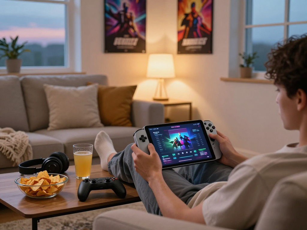 Enjoying ROKOK88 gaming experience while relaxing in a cozy living room.