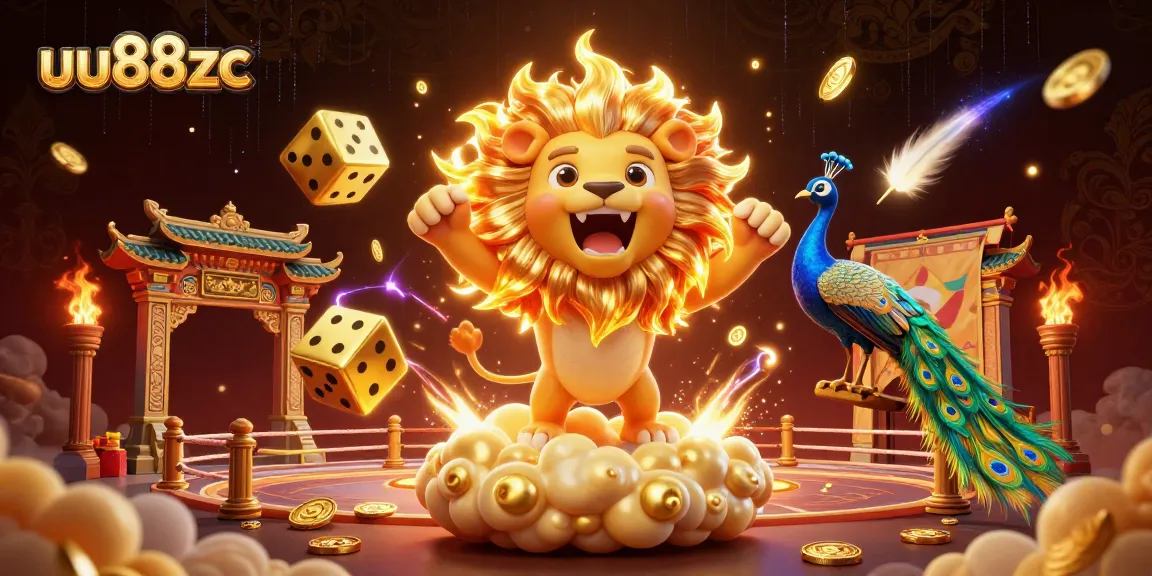 Engage in thrilling action at uu88zc with a vibrant 3D illustration of a roaring lion and golden dice.