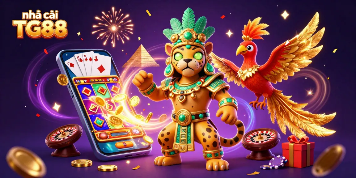 Experience thrilling moments with nhà cái TG88 in vibrant 3D illustration filled with casino excitement.