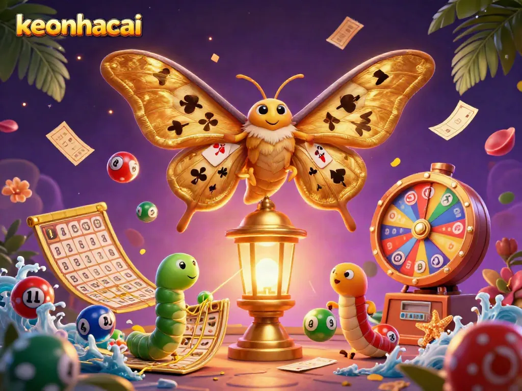 Experience the keonhacai magic with golden butterfly motifs and vibrant lottery elements.